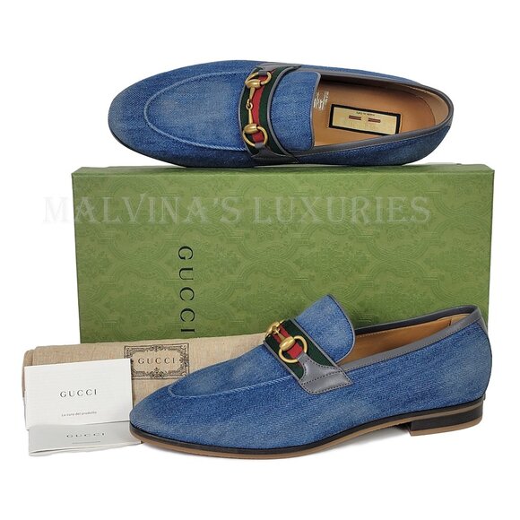 GUCCI SHOES MENS DENIM HORSEBIT WEB LOAFER sz 10.5 US 11 - Picture 4 of 15